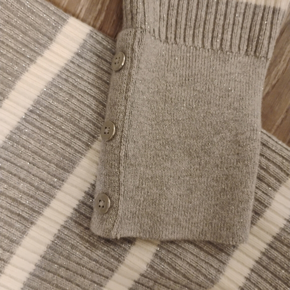 Talbots Ribbed Turtleneck Metallic Stripe Gray Sky Sweater Stretchy Size Large - Picture 2 of 8
